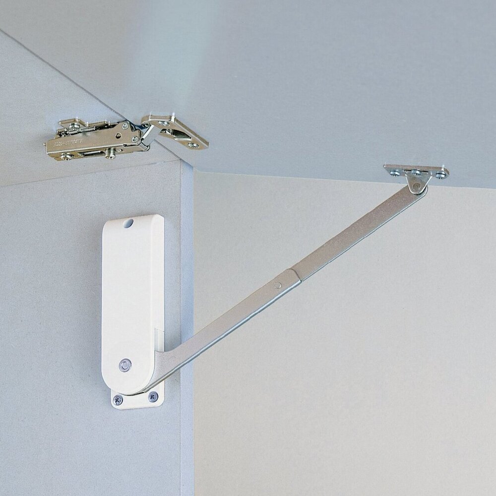Soporte de solapas de alta calidad, superficie: blanca, versión: derecha, HDS-30MR-WT. Soporte robusto para solapas plegables, muebles de cocina y mucho más, por Sugatsune / LAMP® (Japón) - Imagen 4