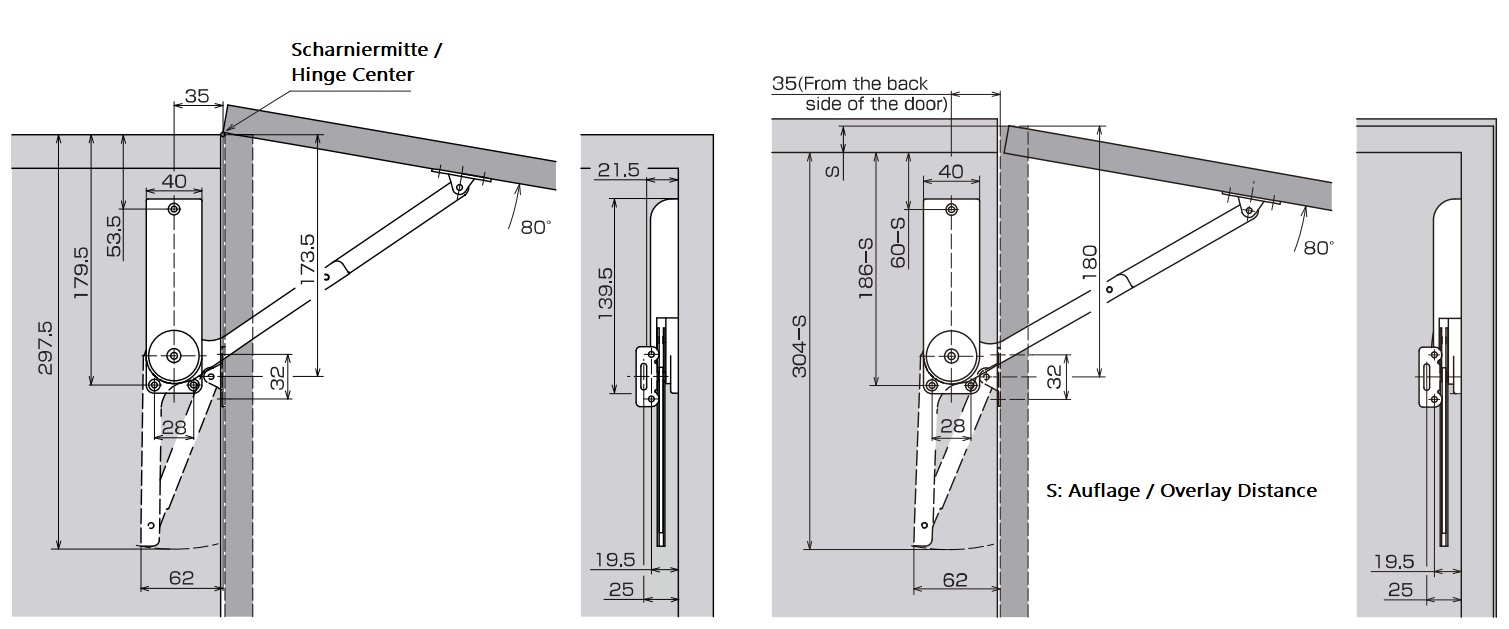 Soporte de solapas de alta calidad, superficie: blanca, versión: derecha, HDS-30MR-WT. Soporte robusto para solapas plegables, muebles de cocina y mucho más, por Sugatsune / LAMP® (Japón) - Imagen 3