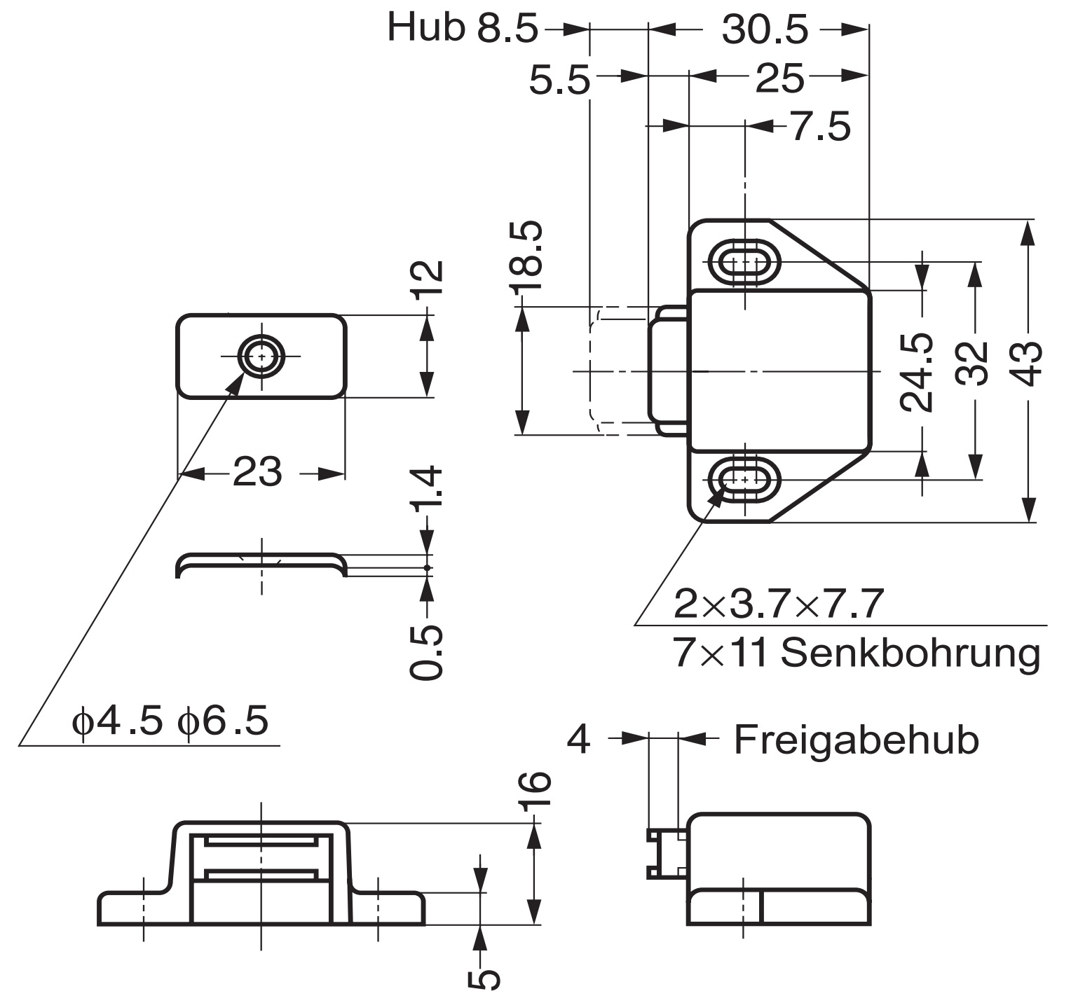 2 piezas de cierre magnético compacto, incl. contraplaca, superficie: marrón, 25 mm (63/64"), ML-30SBR. Abrepuertas push-to-open que ahorra espacio para puertas de muebles, puertas de armarios y mucho más, de Sugatsune / LAMP® (Japón) - Imagen 2