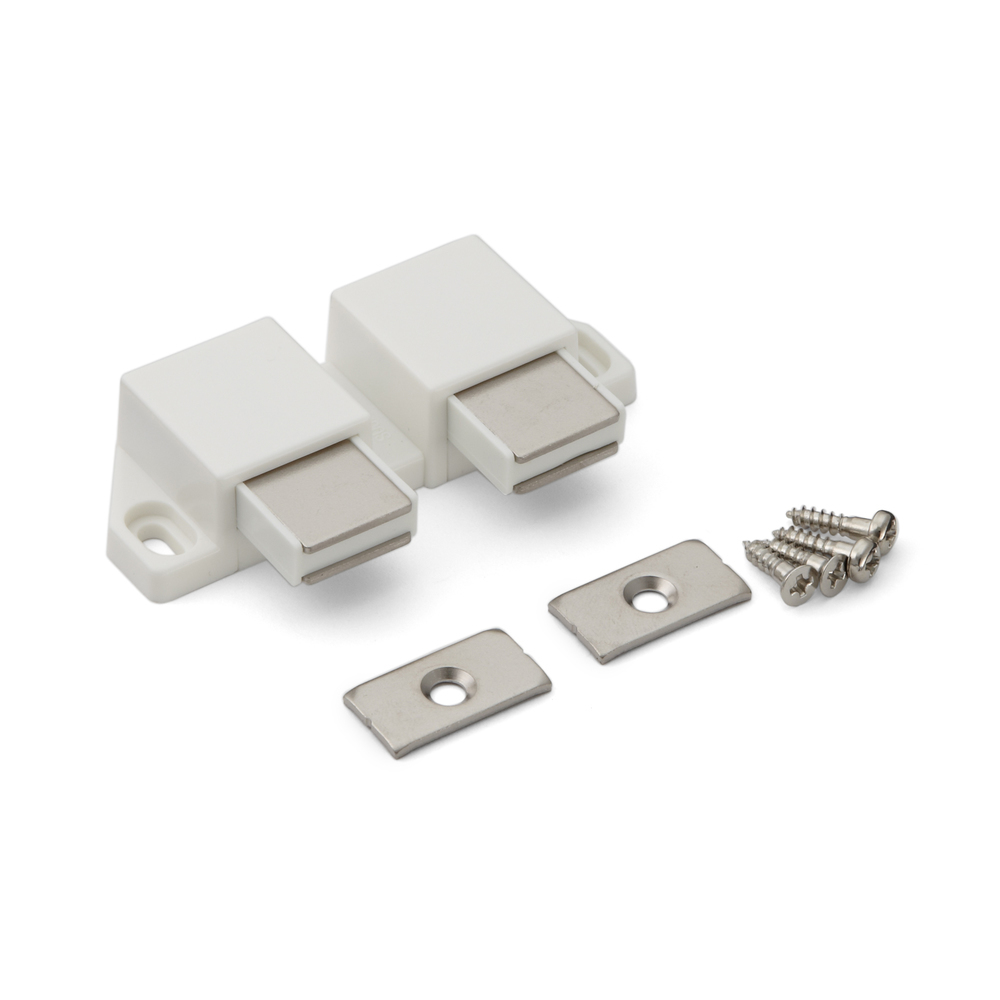 Kompakter Magnet-Druckschnäpper, inkl. Gegenplatte ML-30WW, 25 mm (63/64″) von Sugatsune, weiß, Ausführung: mit 2 Stößeln. Produktbild