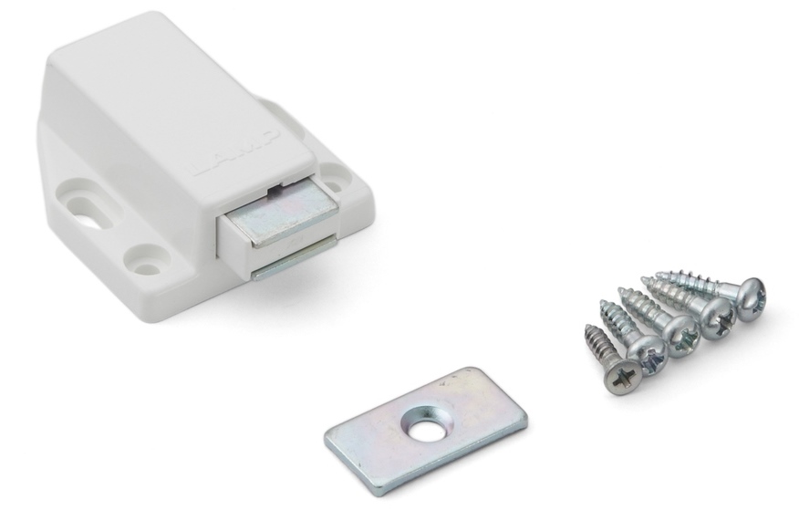 2 piezas de cierres magnéticos a presión de alta calidad, incl. contraplaca, superficie: blanca, 38 mm (1-1/2"), ML-80W. Abridor de puertas push-to-open para puertas de muebles, puertas de armarios y mucho más, de Sugatsune / LAMP® (Japón) - Imagen 5