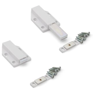 2 Stück Magnet-Druckschnäpper, inkl. Gegenplatte ML-120W, 70 mm (2-3/4″) von Sugatsune, weiß, Ausführung: mit langem Stößel. Produktbild