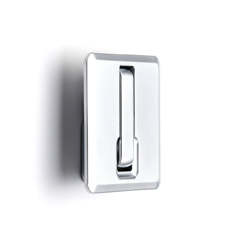 Gancho con bisagras de muelle cuadrado de alta calidad para empotrar, superficie: cromado, satinado mate, 52 mm (2,1"), NF-K52-SCR. Gancho plegable cuadrado con cierre automático, para minicasa, autocaravana, yate y mucho más, de Sugatsune / LAMP® (Japón) - Imagen 2