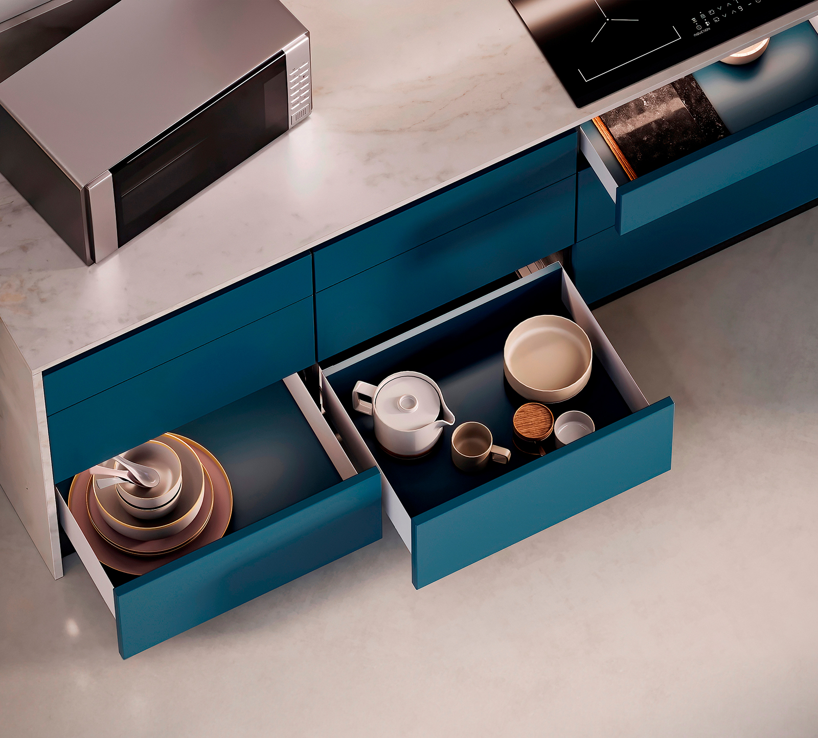 Juego de cajones, con marcos extra finos, altura: 88 mm (3-15/32"), superficie: blanca, 340 mm (13-25/64"), versión: extensión parcial con apertura empujable, 3275112. cajones para muebles de cocina y mucho más, por EMUCA - Imagen 9