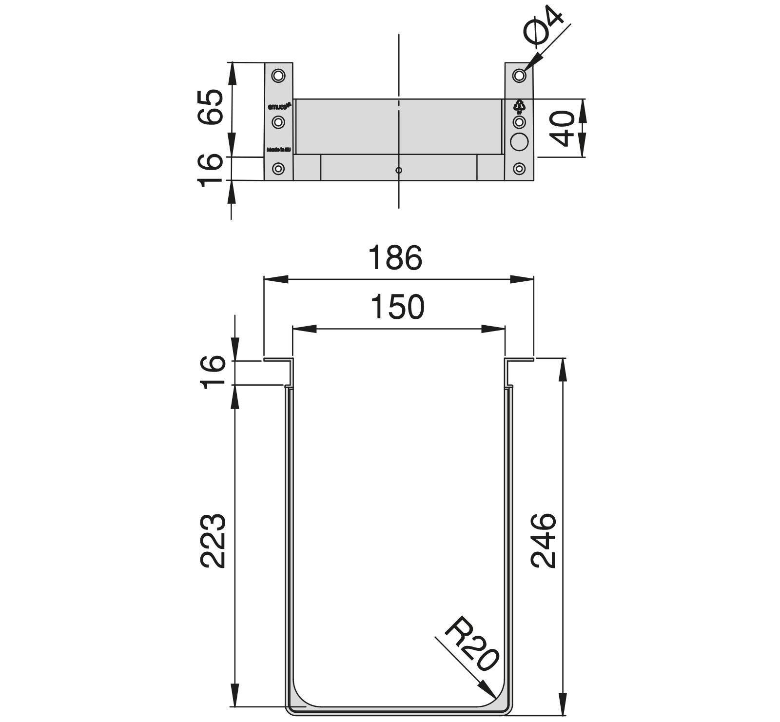 Recorte de sifón de alta calidad, de plástico, superficie: blanco, 3011915. Protección de sifón rectangular para mueble de lavabo, armario de cocina, mueble de baño, sifón, desagüe y mucho más, de EMUCA - Imagen 2