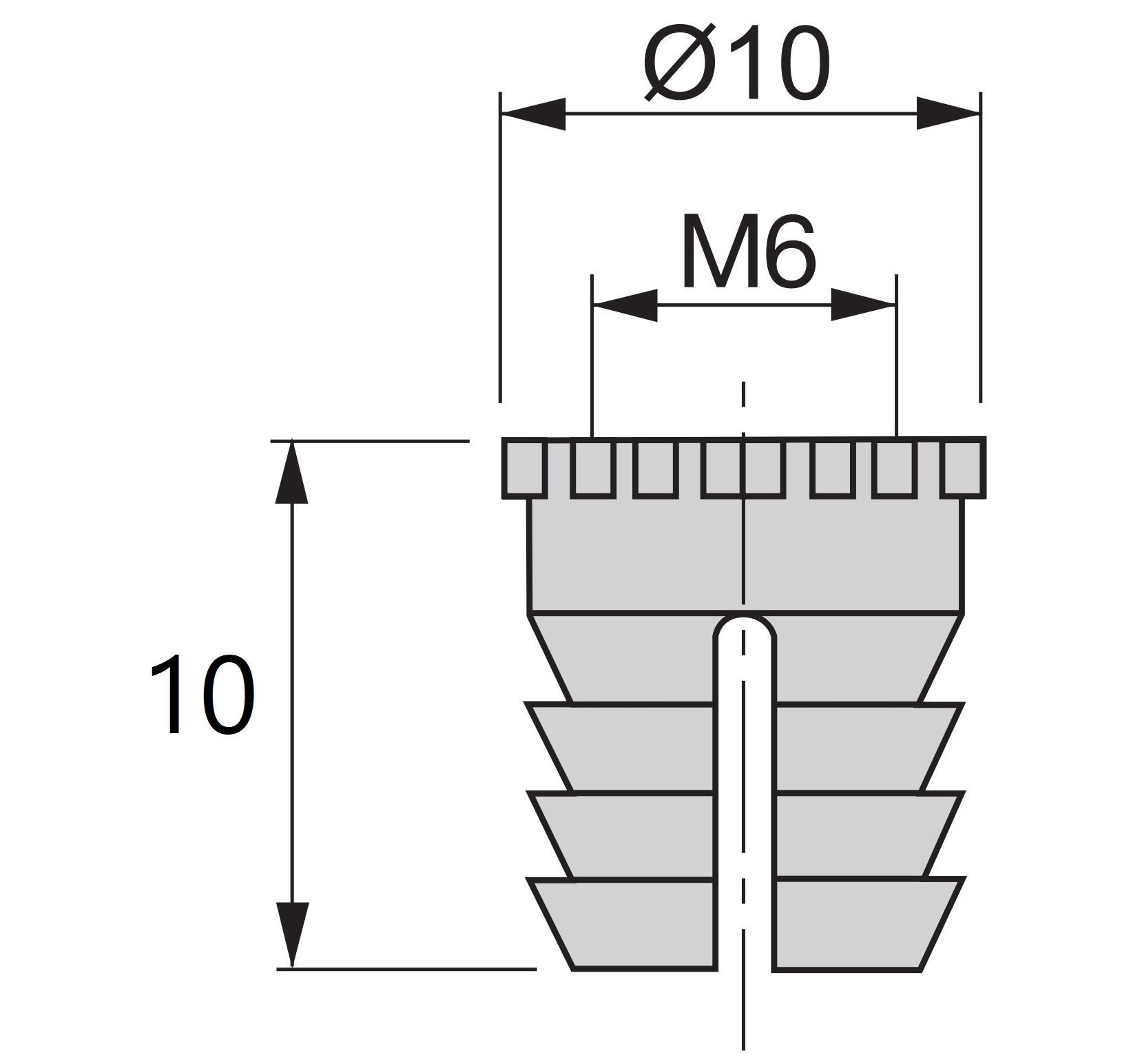20 piezas de manguito de expansión de alta calidad con rosca interna M6, fabricado en nylon (PA), 10 mm (25/64"), 9007920. Práctico inserto de rosca de expansión para piezas de madera, uniones de muebles, carcasas de electrónica y mucho más, de EMUCA - Imagen 2