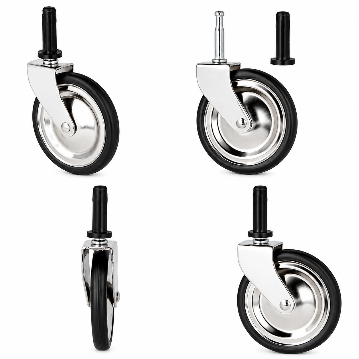 4 piezas Classic Tea Trolley Castor, 08.01.110-1, diámetro: ⌀75 mm, de SISO, capacidad de carga: 60 kg (133 lbs), niquelado. Imagen del producto