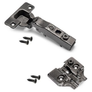 Bisagra de copa, cierre suave, montaje con clip, ajustable en 3D, incl. placa de montaje, superficie: níquel negro, versión: de superficie, bisagra de 1040052 para muebles, armarios y mucho más, by EMUCA