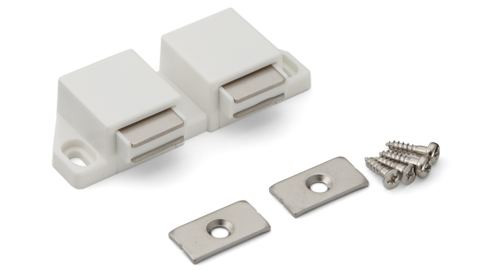 Cierre magnético compacto, incl. contraplaca, superficie: blanco, 25 mm (63/64"), versión: con 2 émbolos, ML-30WW. Abridor de puerta doble que ahorra espacio para puertas de muebles, puertas de armarios y mucho más, de Sugatsune / LAMP® (Japón) - Imagen 3