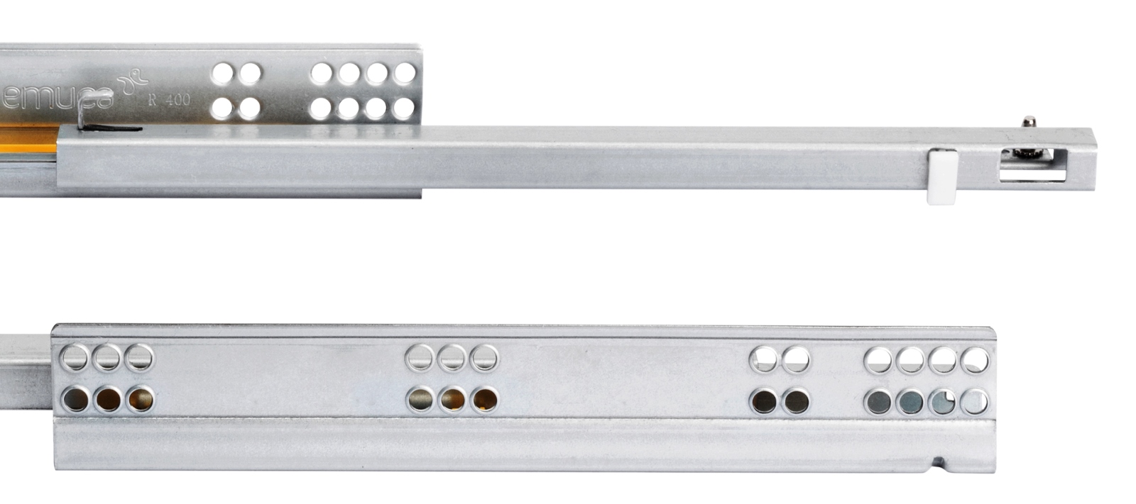 Guías bajo el suelo, capacidad de carga: 25 kg (56 lbs), 450 mm (17-23/32"), Diseño: extraíble parcial con cierre suave, 3019405. Extraíbles bajo suelo de alta calidad para cajones de madera, cajones de madera, estantes de madera y mucho más, de EMUCA - Imagen 5