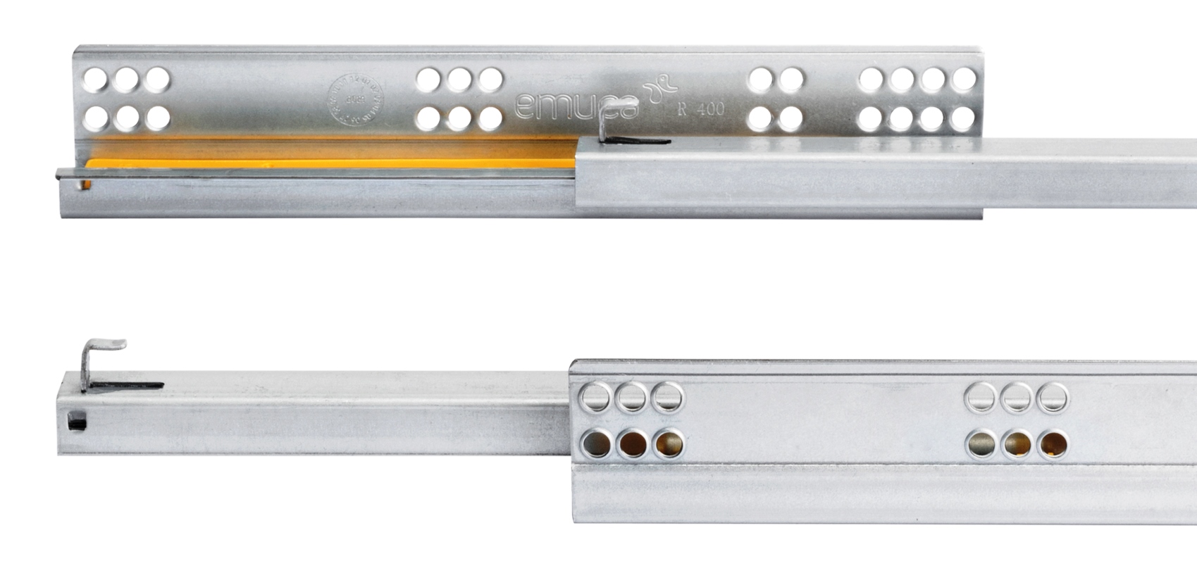 Guías bajo el suelo, capacidad de carga: 25 kg (56 lbs), 500 mm (19-11/16"), versión: extraíble parcial con cierre suave, 3019505. Extraíbles bajo el suelo de alta calidad para cajones de madera, cajones de madera, estantes de madera y mucho más, de EMUCA - Imagen 4